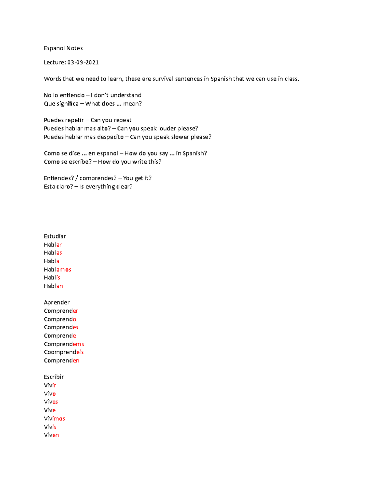 Espanol 101: Beginner Spanish Notes and Survival Sentences - Studeersnel