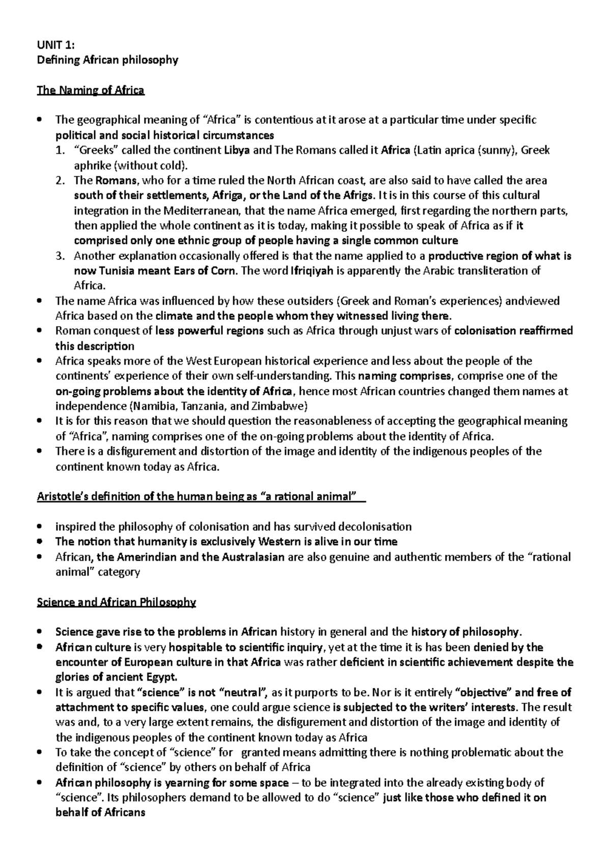 Unit 1 Summaries And Notes On African Philosophy 2022 Studocu