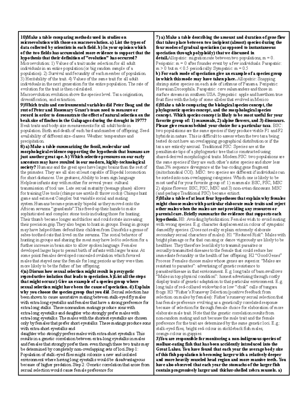BIO2400 - Final Exam Study Guide on Evolutionary Concepts - Studocu