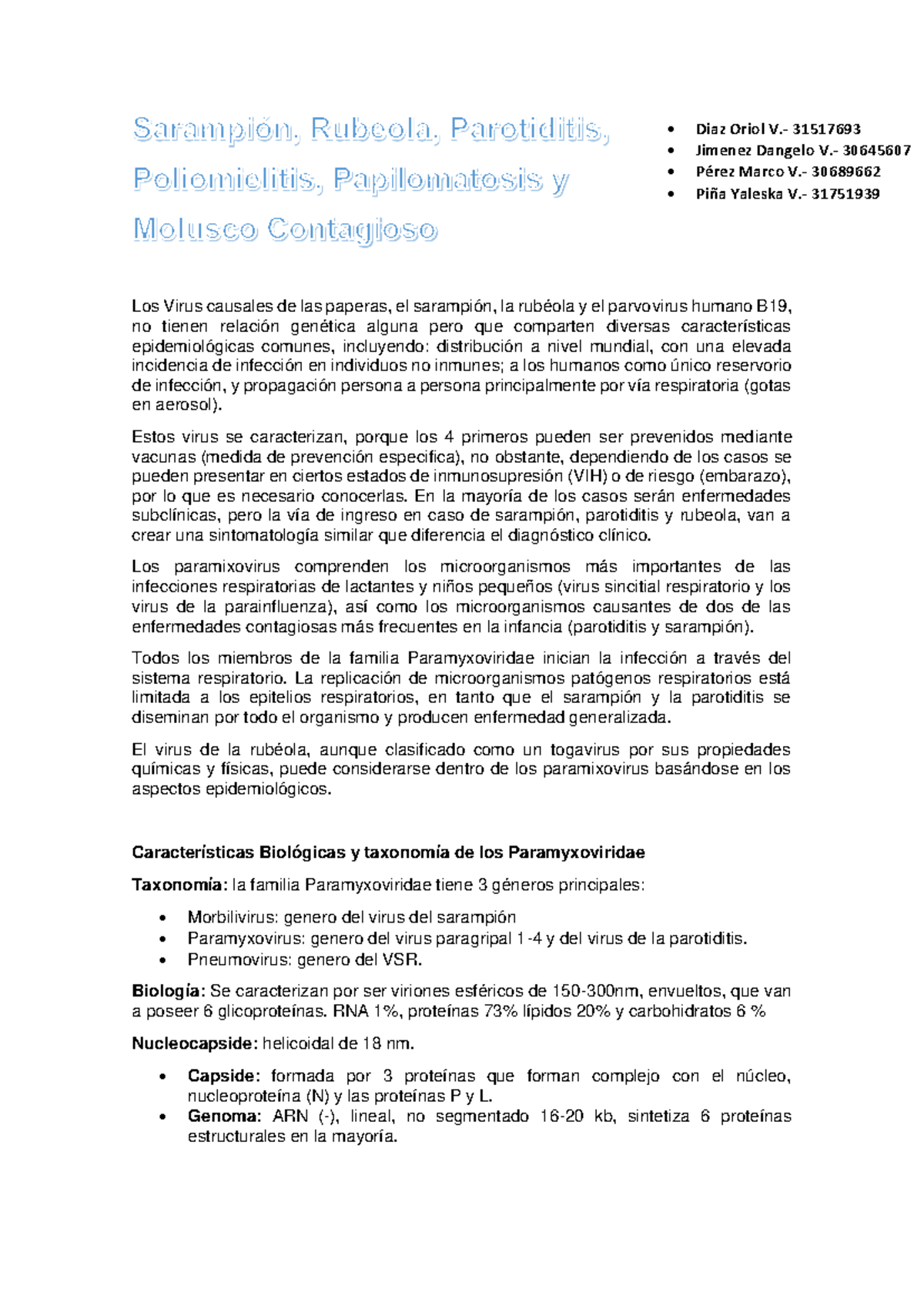 Tema 7: Virus de las Paperas, Sarampión, Rubéola y Parvovirus B19 - Studocu