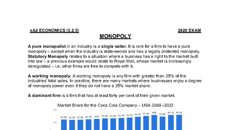 xA2 ECONOMICS (3.2.5) 2026 FINAL EXAM MONOPOLY ANALYSIS - Studocu