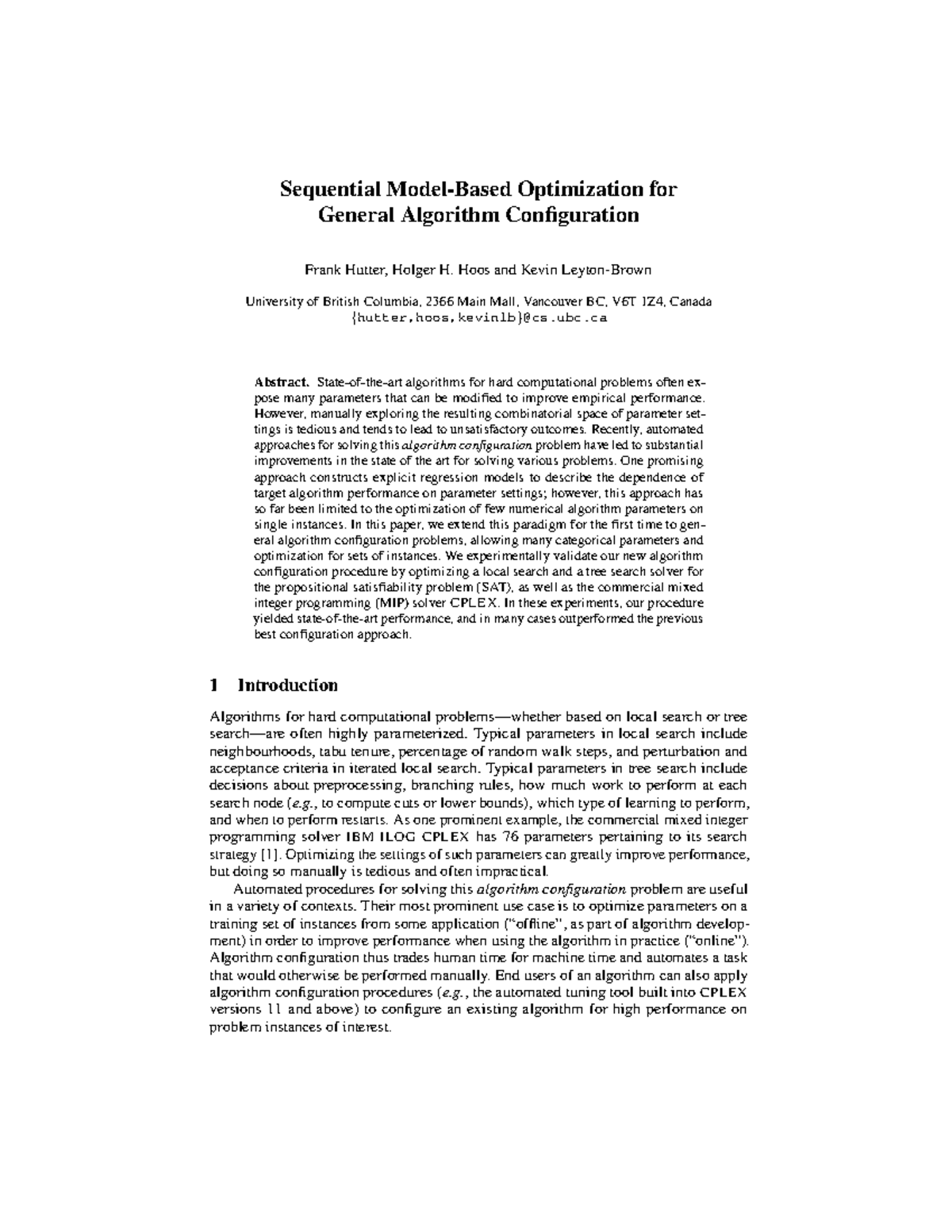 Optimizing General Algorithm Configurations: A Sequential Model-Based ...