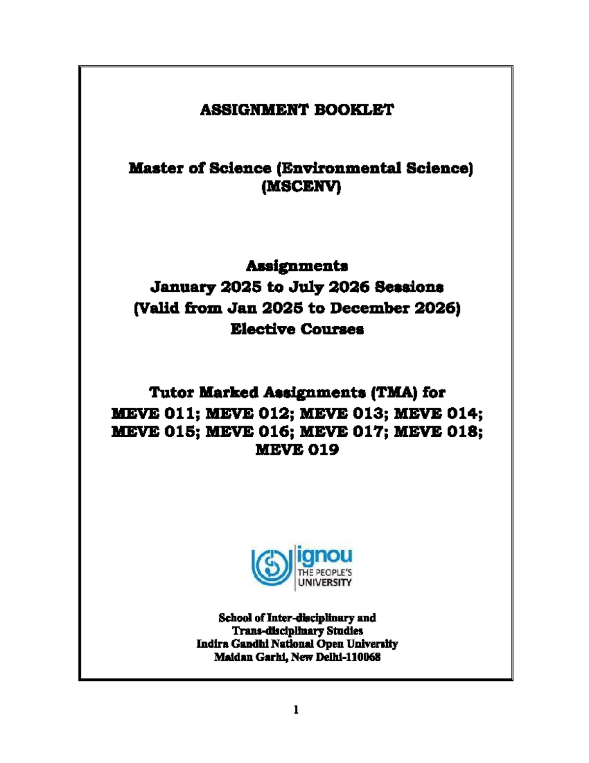 M.Sc. Environmental Science (MSCENV) TMA Assignments Jan 2025 - Jul ...