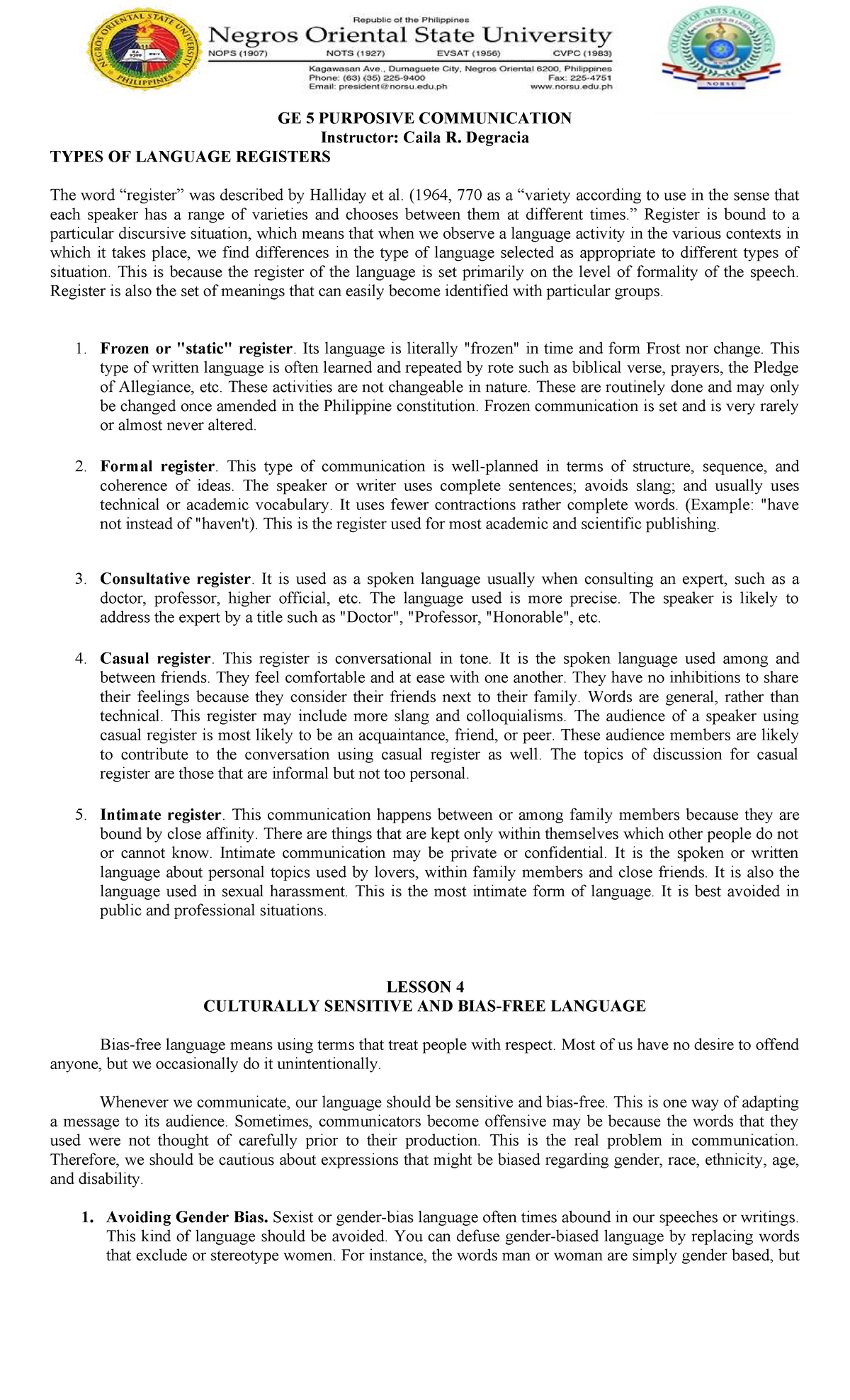 GE 5 Purposive Communication: Understanding Language Registers and ...