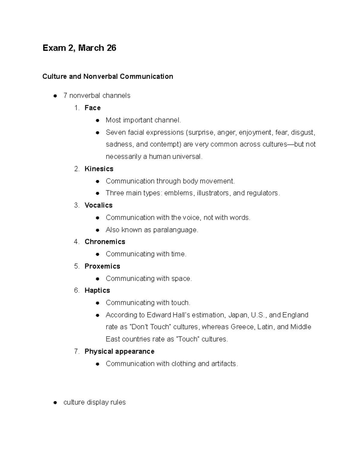 COMM 330 Final Exam Study Guide: Nonverbal Communication & Culture ...