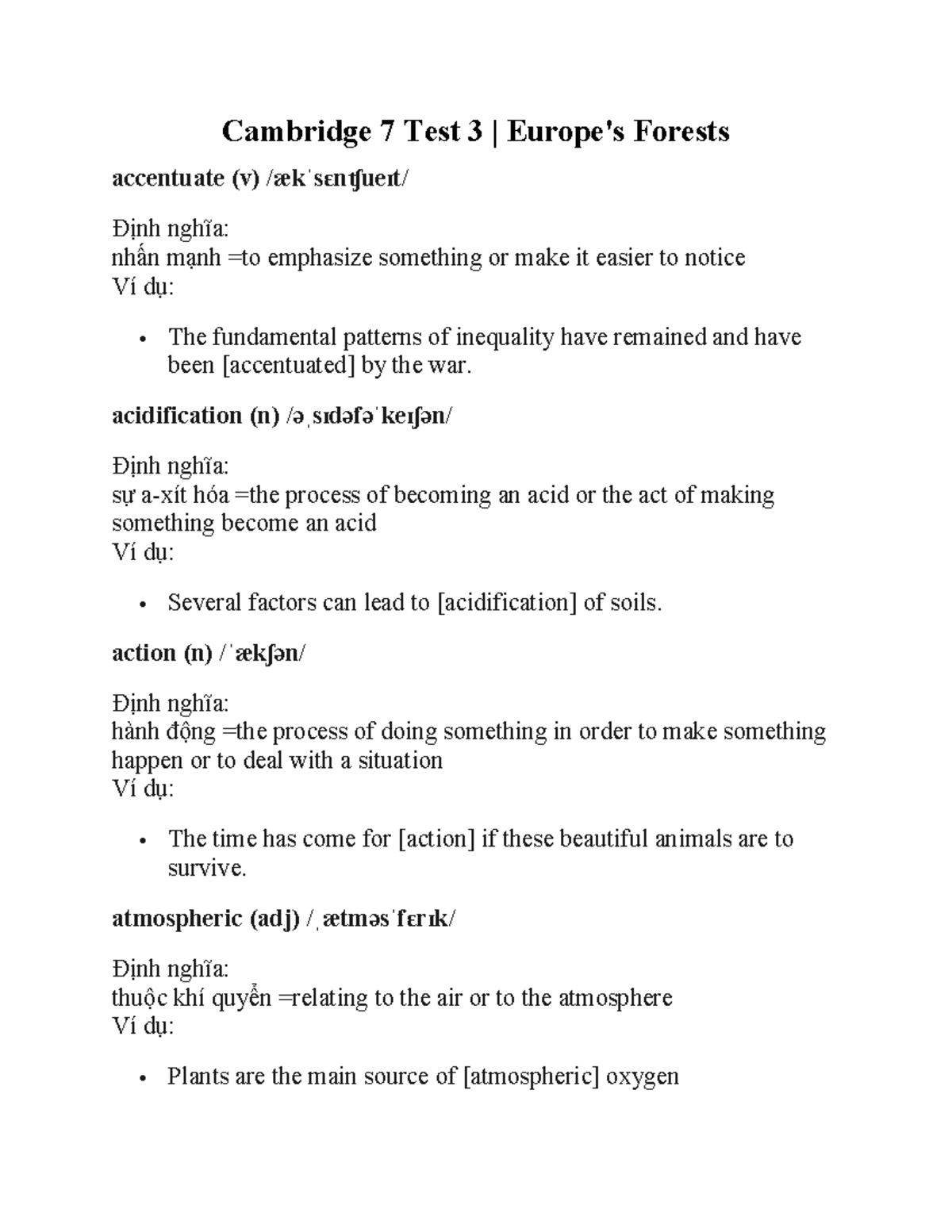 Cambridge 7 Test 3 Vocabulary Notes on Forests and Ecology - Studocu