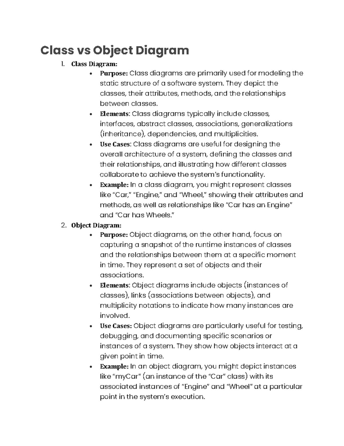 Class vs Object Diagrams in UML: A Comprehensive Comparison - Studocu
