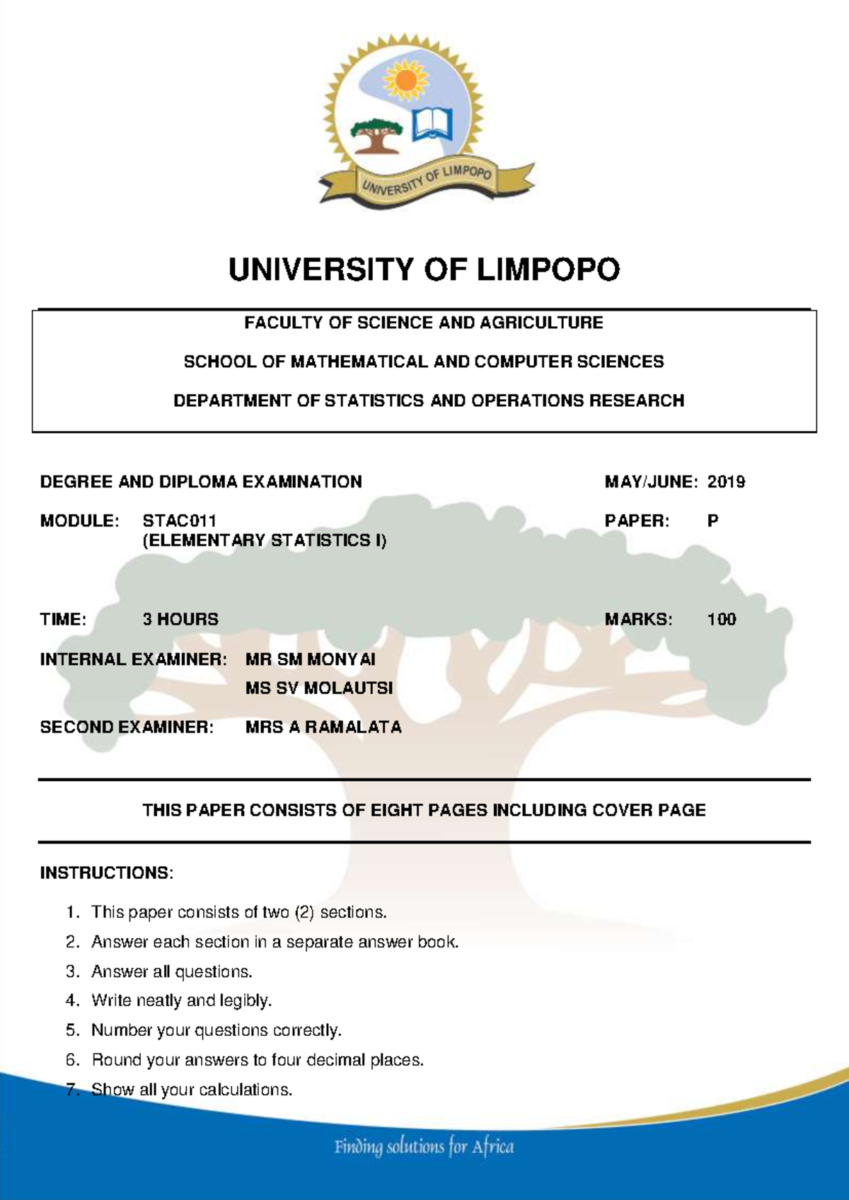 STAC011 Main Exam - Study Questions and Guidelines - Studocu