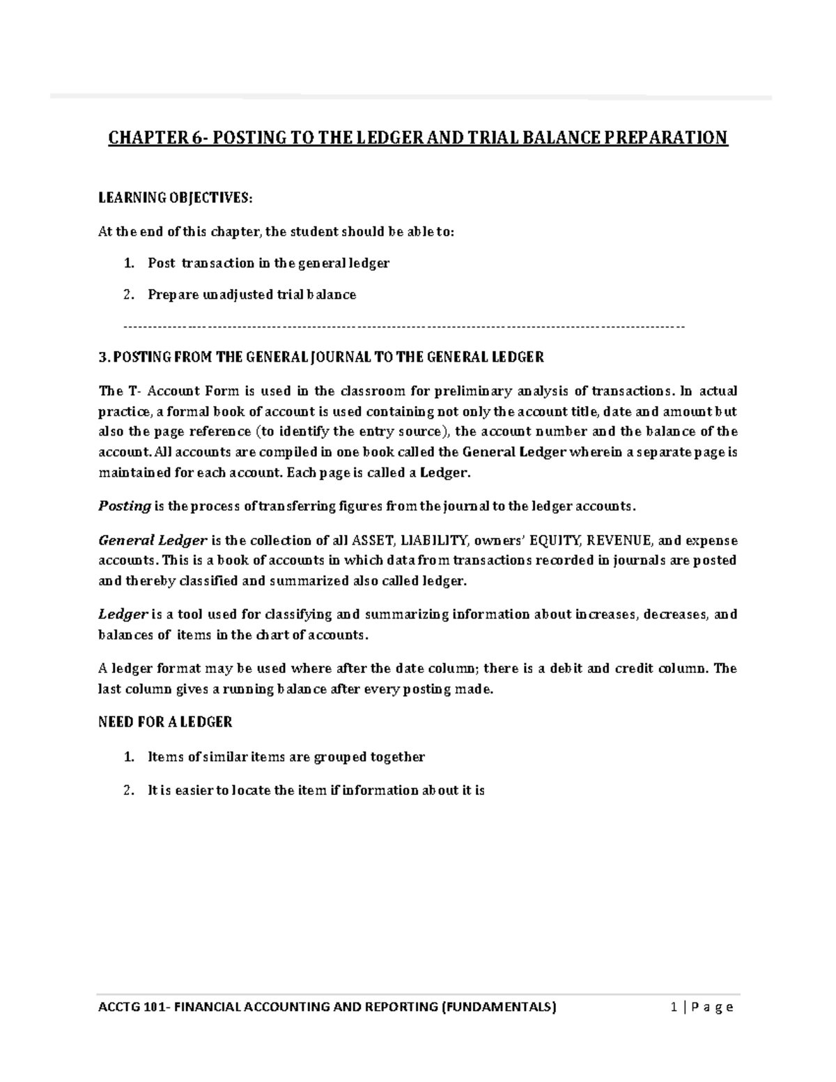 Chapter 6 - Posting to Ledger & Trial Balance Prep (Revised) - Studocu