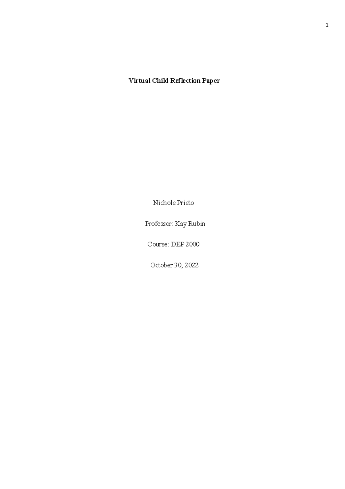DEP 2000 Virtual Child Reflection: Insights on Parenthood - Studocu