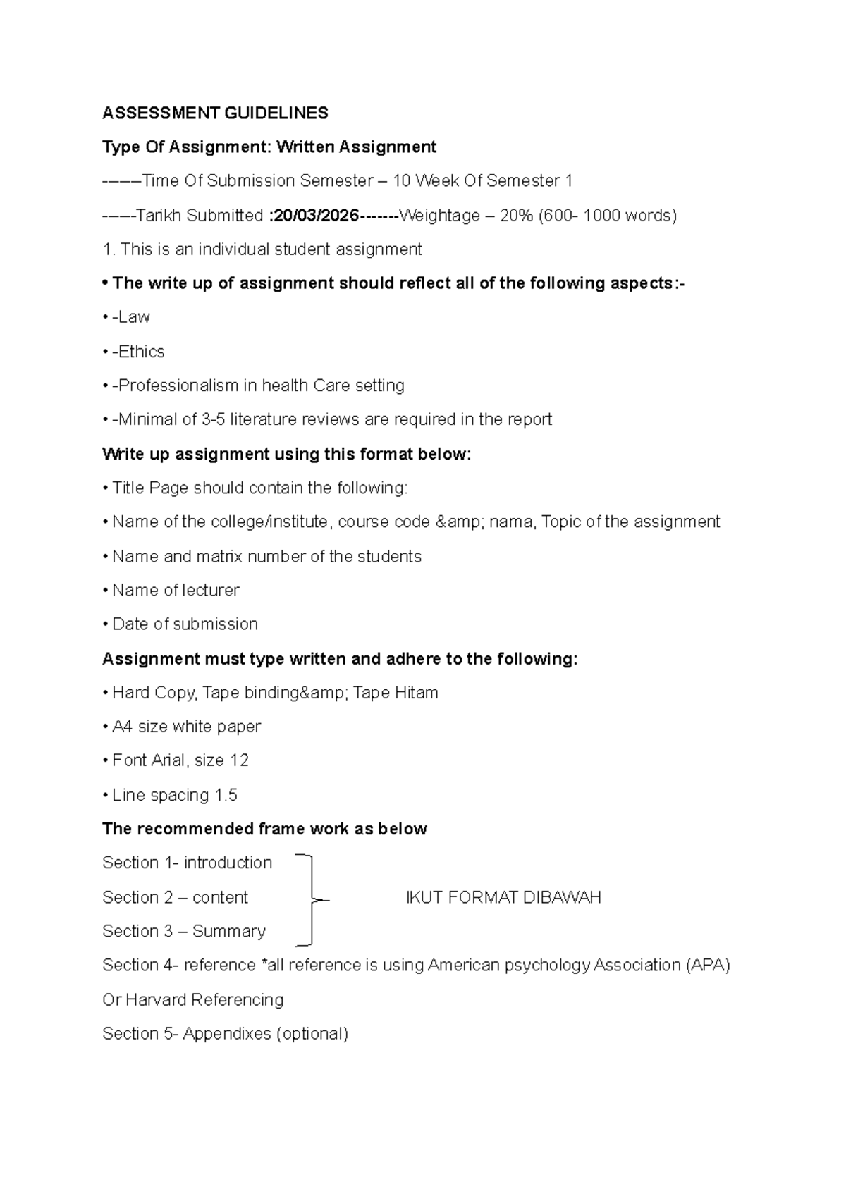 Individual Written Assignment Guidelines for Health Care Literature ...
