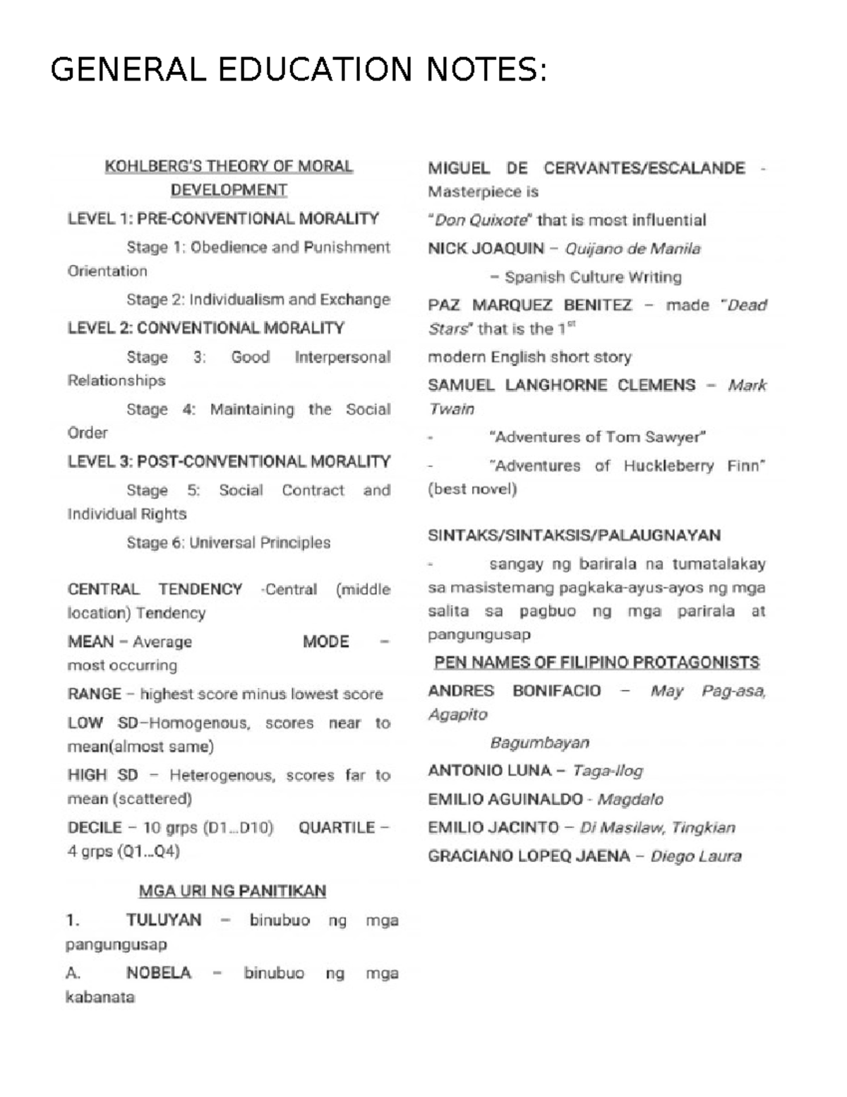 General Education March 2025 - GENERAL EDUCATION NOTES: THEORY OF MORAL ...