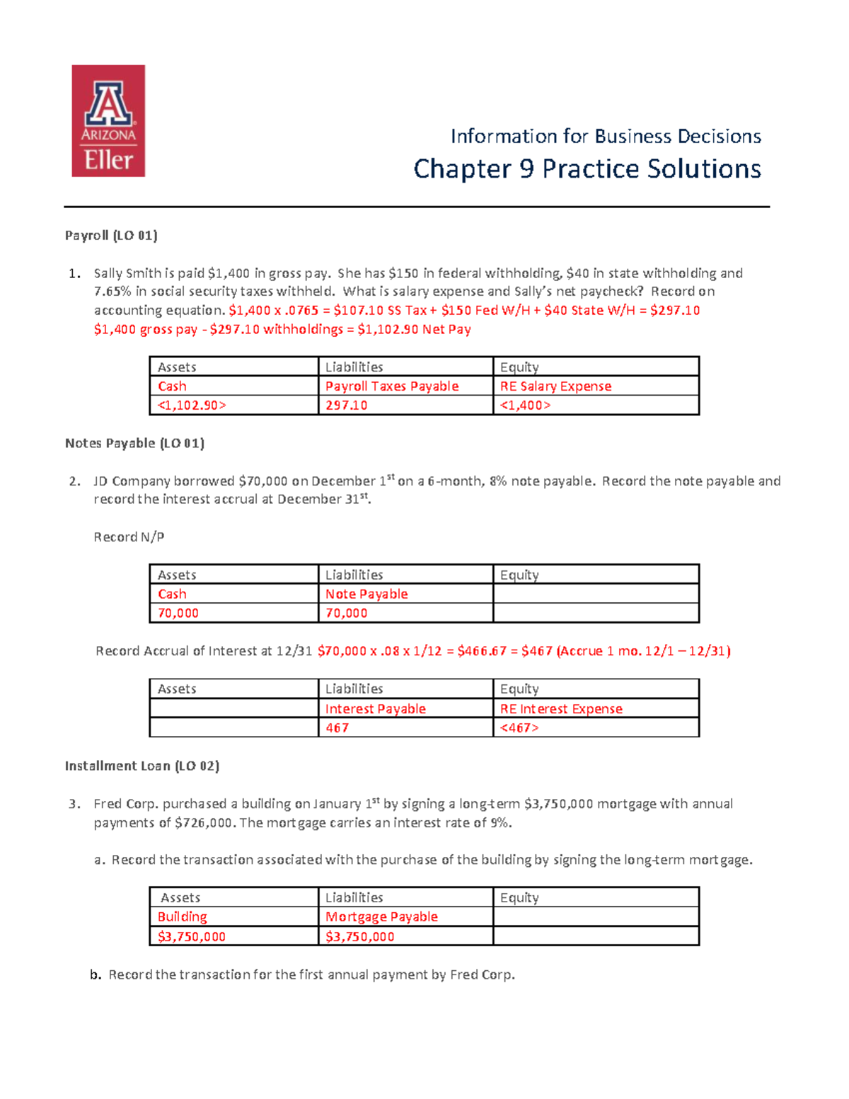 Chapter 9 Practice Solutions for Business Decisions (Acct 101) - Studocu
