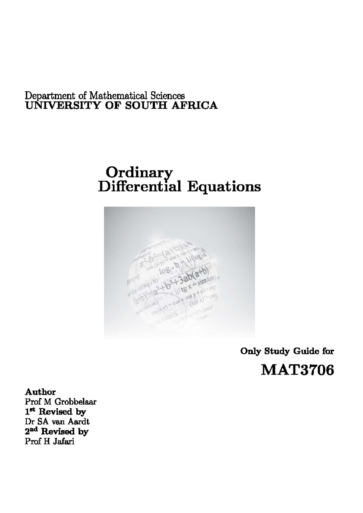 Study Guide for Ordinary Differential Equations (MAT3706) - Studocu