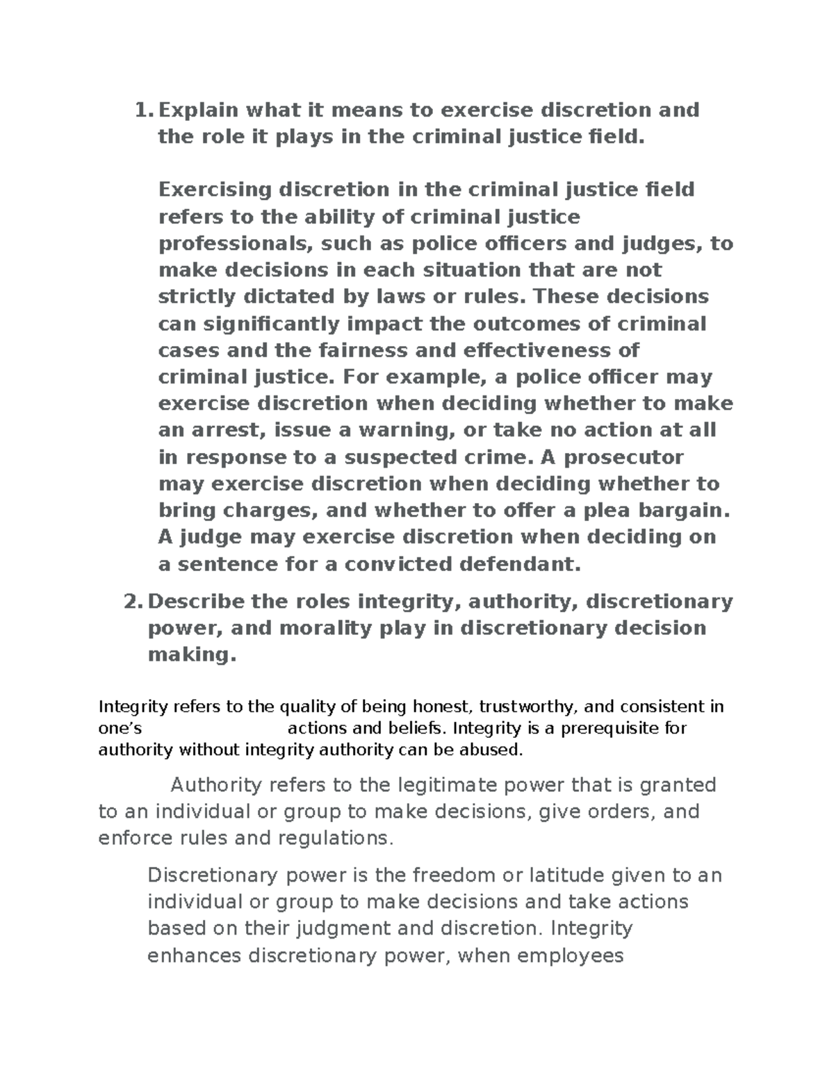 Discretion in Criminal Justice: Integrity and Decision-Making (Mod 5-2 ...