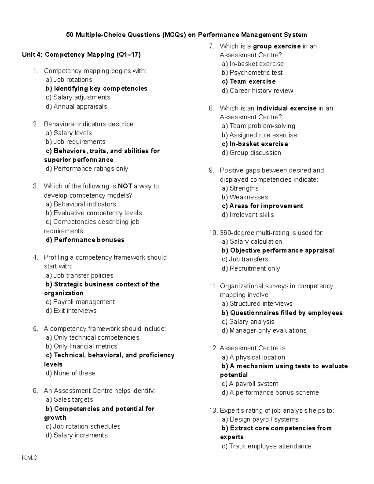 PMS U4-U6 (MOCK QUIZ) - 50 MCQs on Performance Management System - Studocu