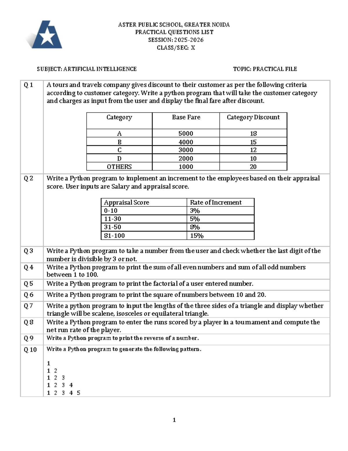 Class X AI Final Practical Questions List (2025-26) - Studocu