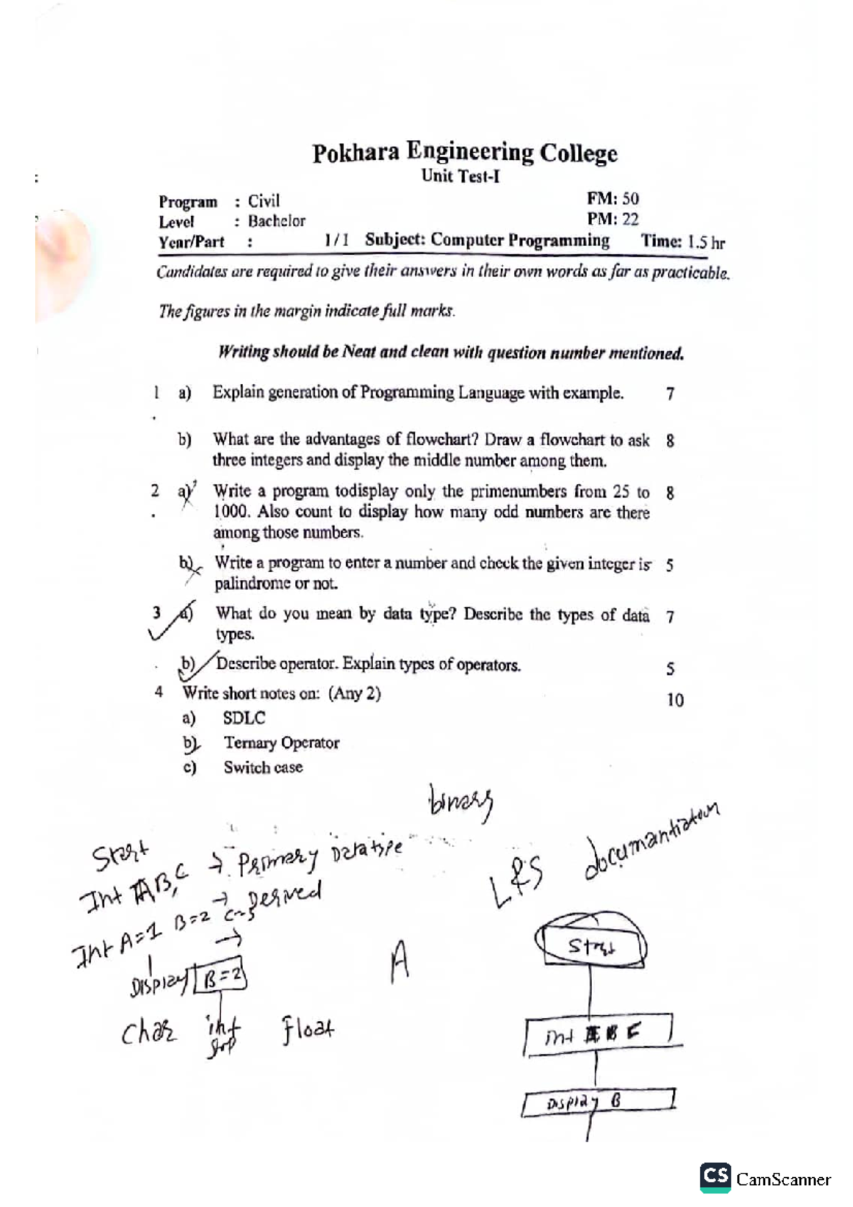 CS Final Exam Questions Paper: Computer Programming for Bachelor ...
