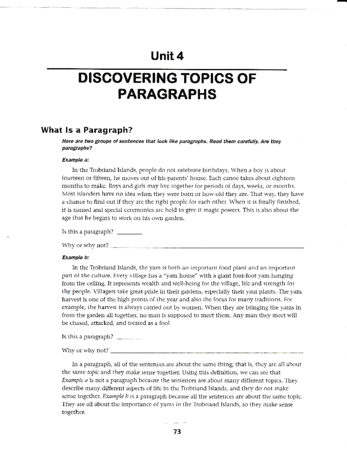Unit 4: Discovering Topics in Paragraphs and Their Importance - Studocu