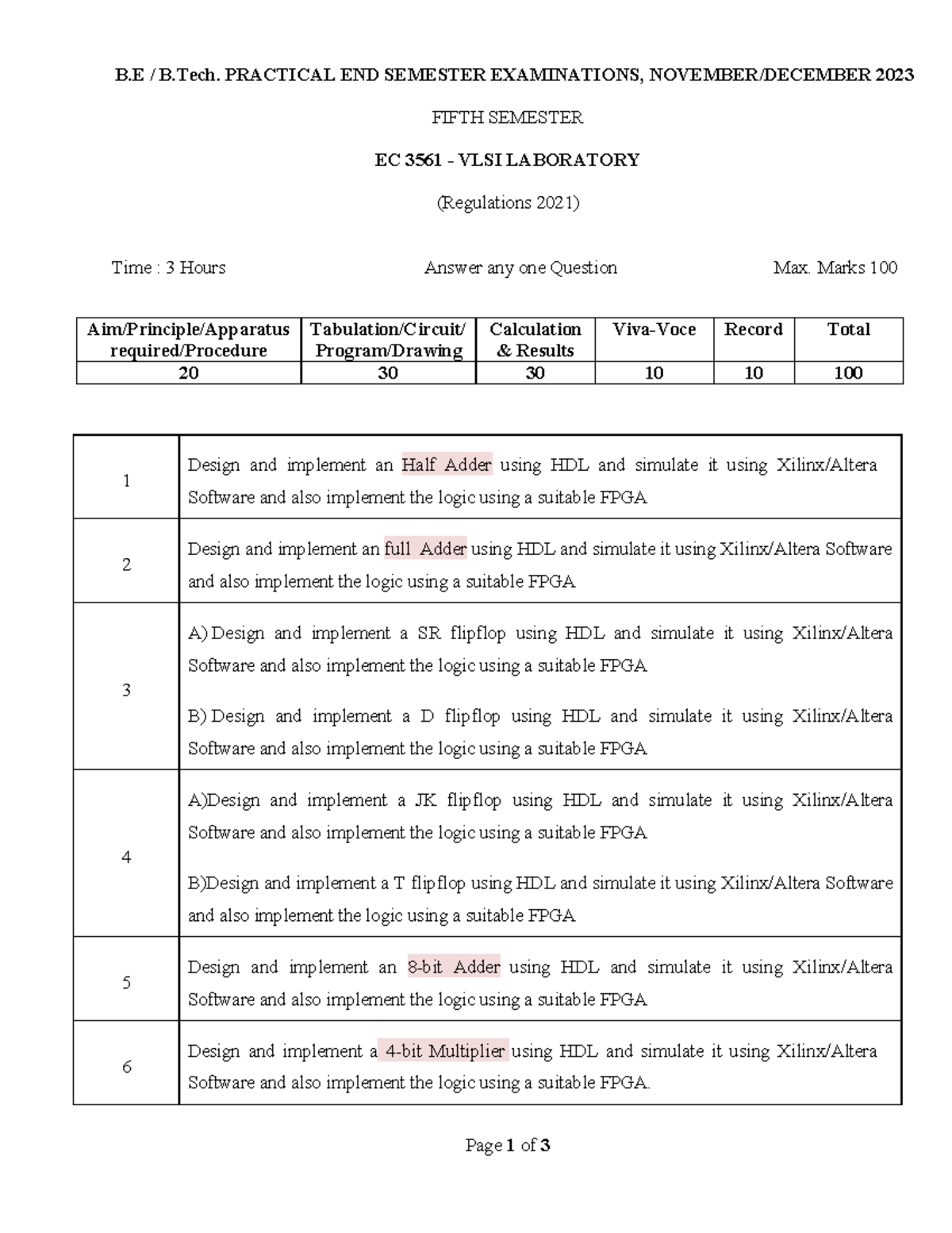 EC 3561 VLSI Lab Final Exam Guide - Practical Questions & Simulations ...