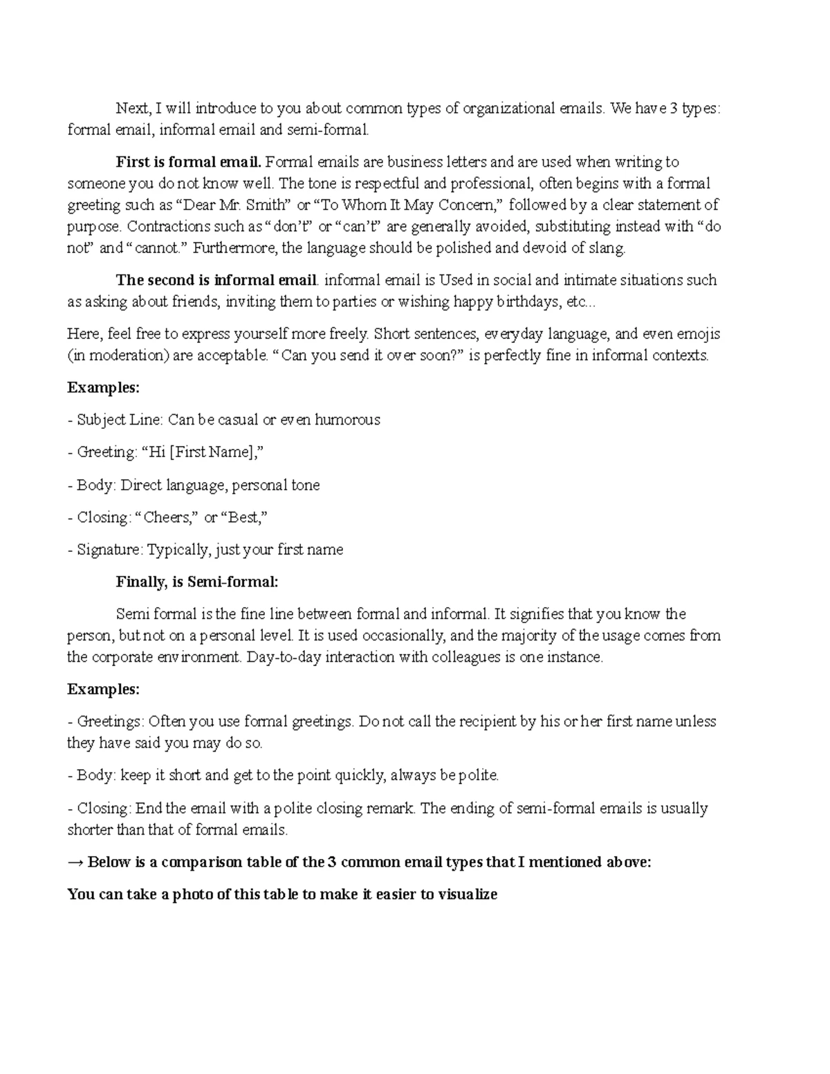 PHÂN LOẠI Email: Formal, Informal, and Semi-Formal Types - clc - Studocu