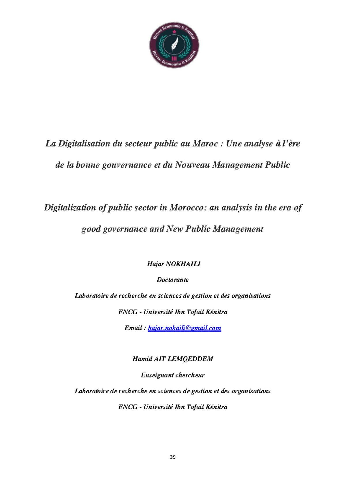 Digitalisation du Secteur Public au Maroc : Analyse de la Bonne ...