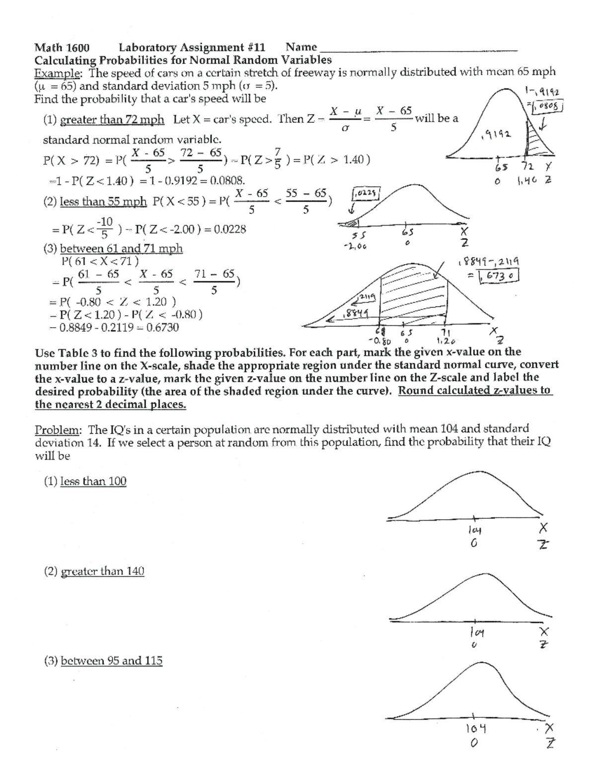 Midterm Study Guide for Math 1600: Normal Probability Calculations ...