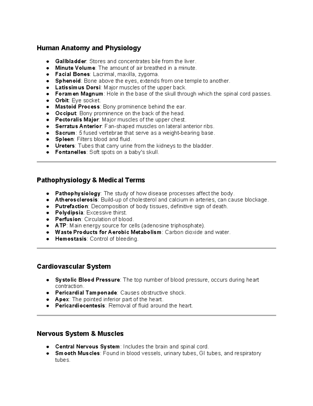 EMS Human Anatomy & Physiology: Key Terms and Concepts Overview - Studocu