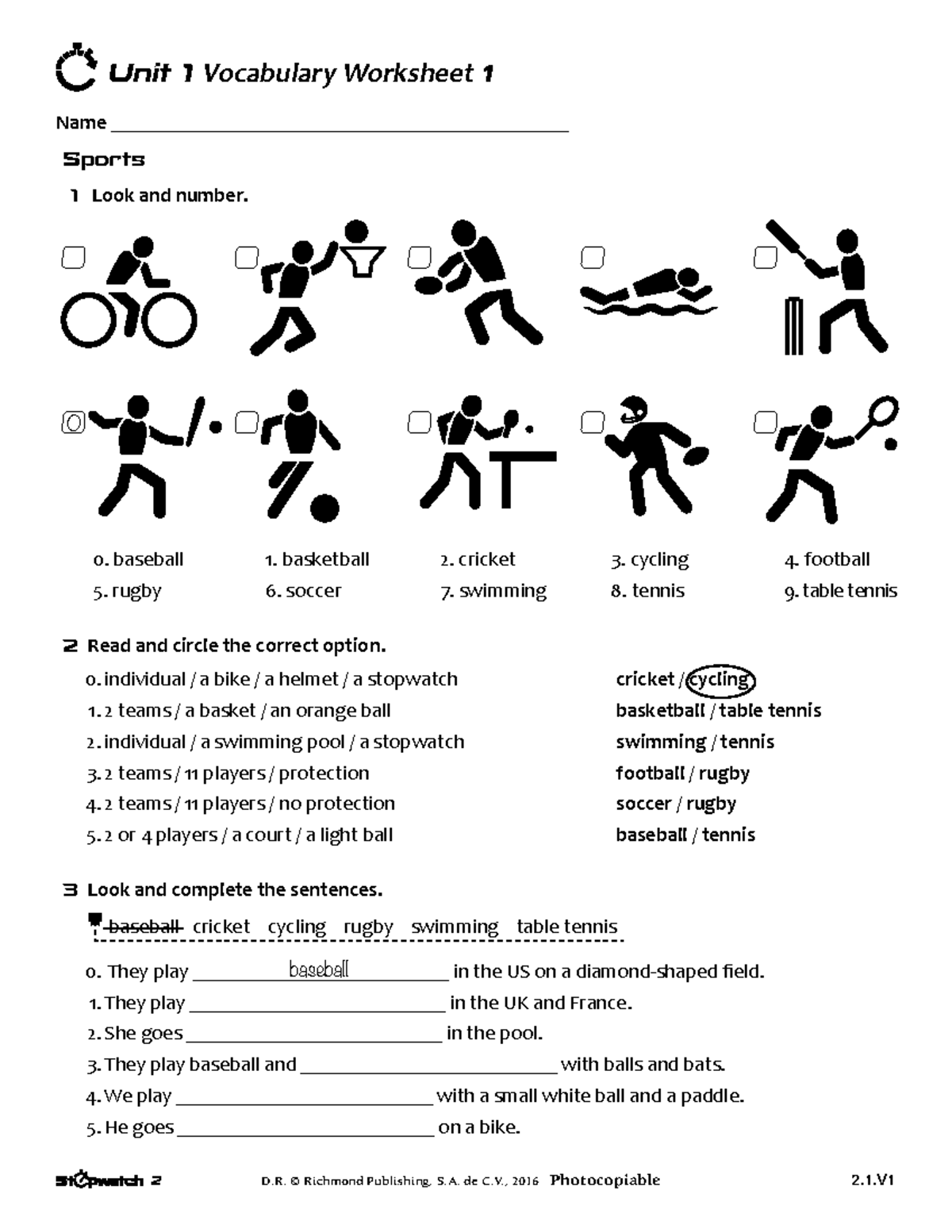 Unit 1 Vocabulary Worksheet: Sports & Activities - Studocu