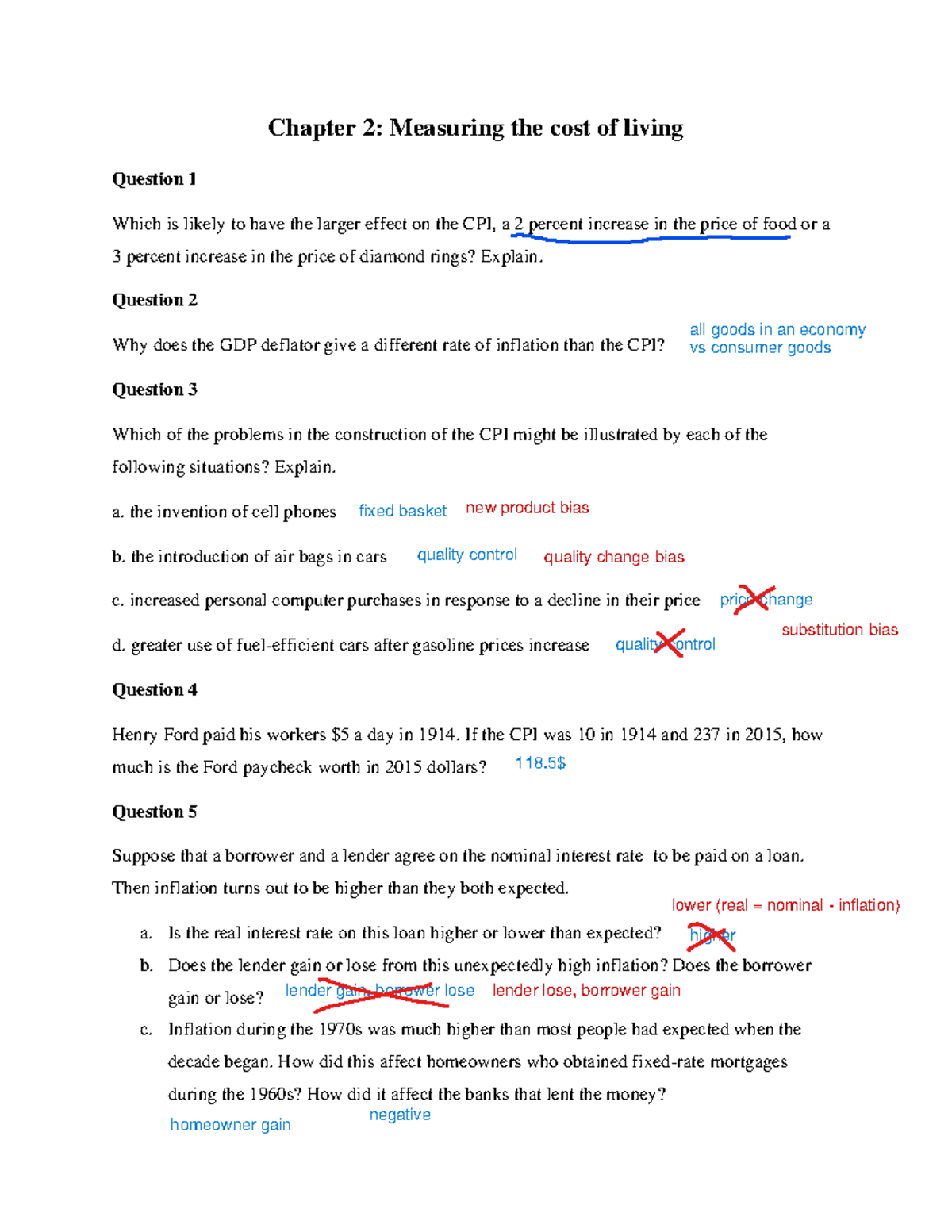 Chapter 2: CPI Impact Analysis and Cost of Living Measurement - Studocu