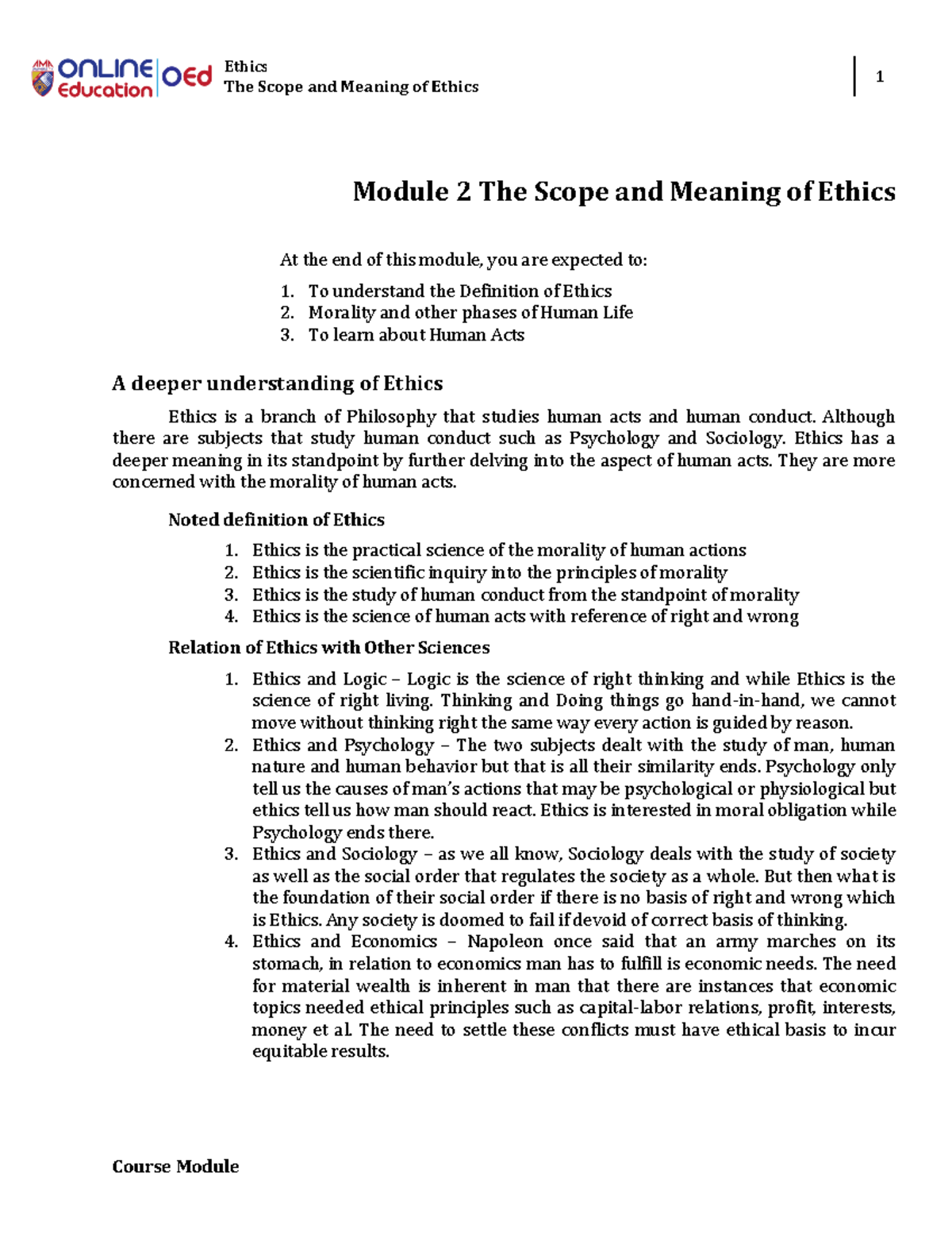 Module 2: Understanding Ethics and Its Scope in Human Life - Studocu