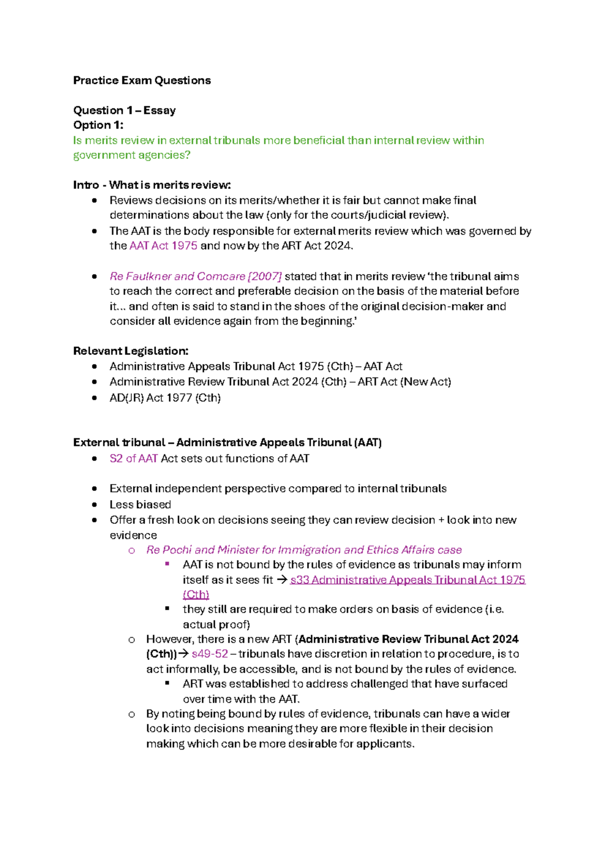LAW101: Practice Exam Questions on Merits Review & Procedural Fairness ...