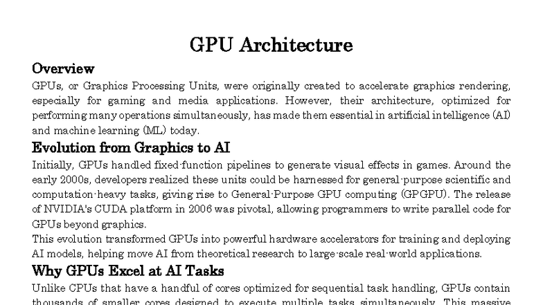 Note-1 3 - AS PER HEADING - GPU Architecture Overview GPUs, or Graphics ...