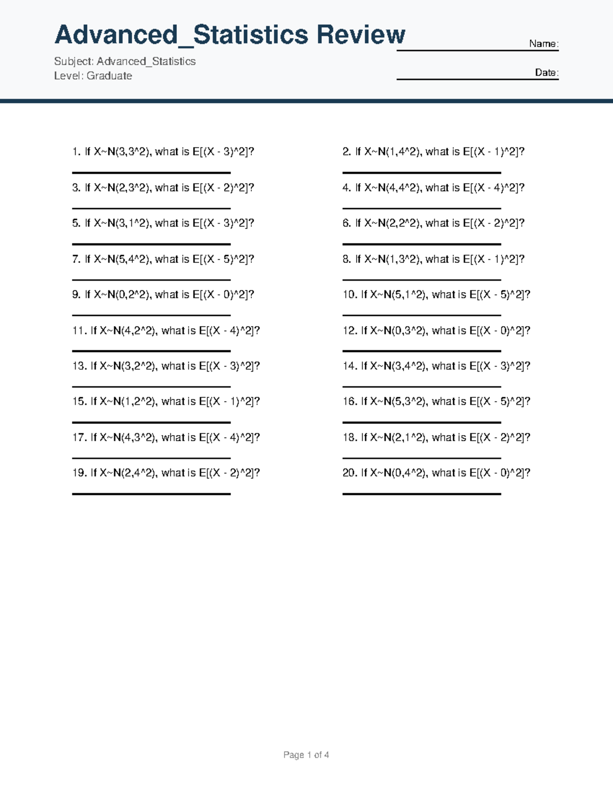 Advanced_Statistics Graduate Review: Key Concepts & Answers - Studocu
