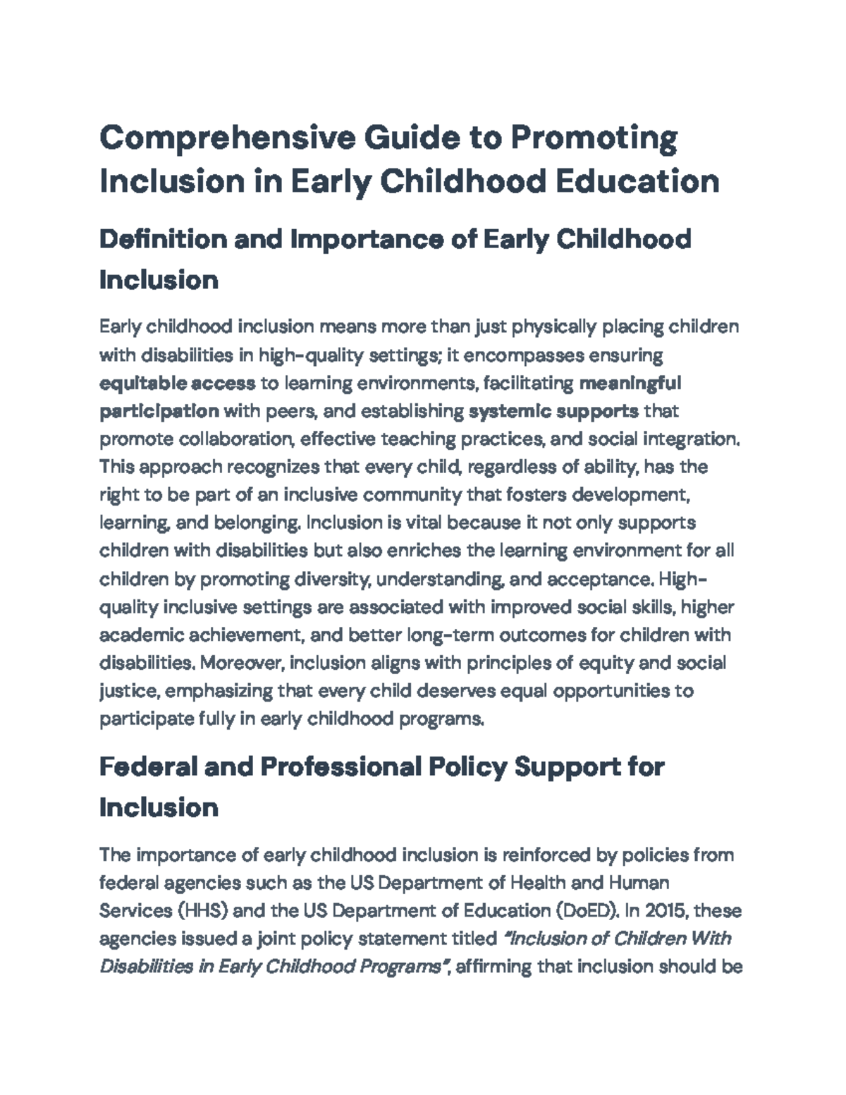 Comprehensive Guide to Inclusion in Early Childhood Education (ECE 101 ...