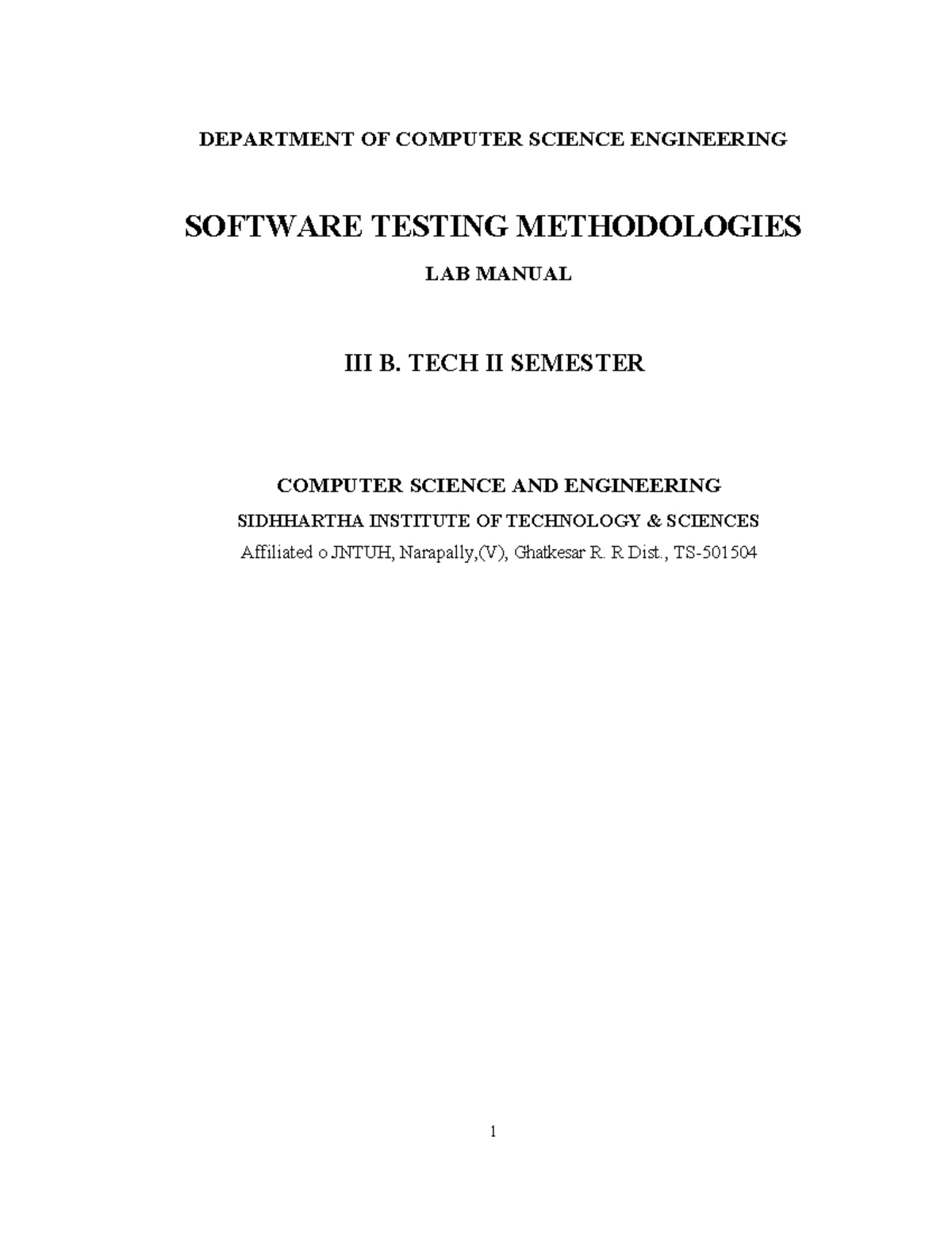 Lecture Notes on Software Testing Methodologies (70615) - B.Tech IV Sem ...