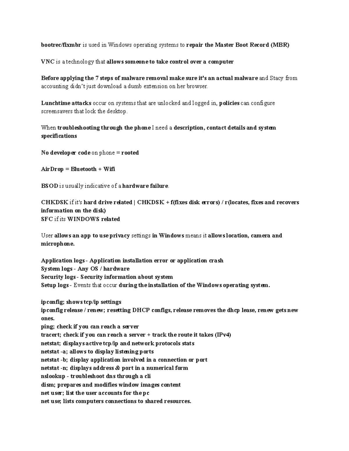 1102 Notes - IT Concepts and Troubleshooting Summary - Studocu