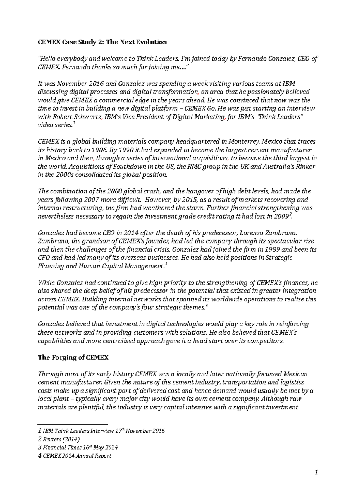 CEMEX Case Study 2: Digital Transformation and Strategic Evolution ...