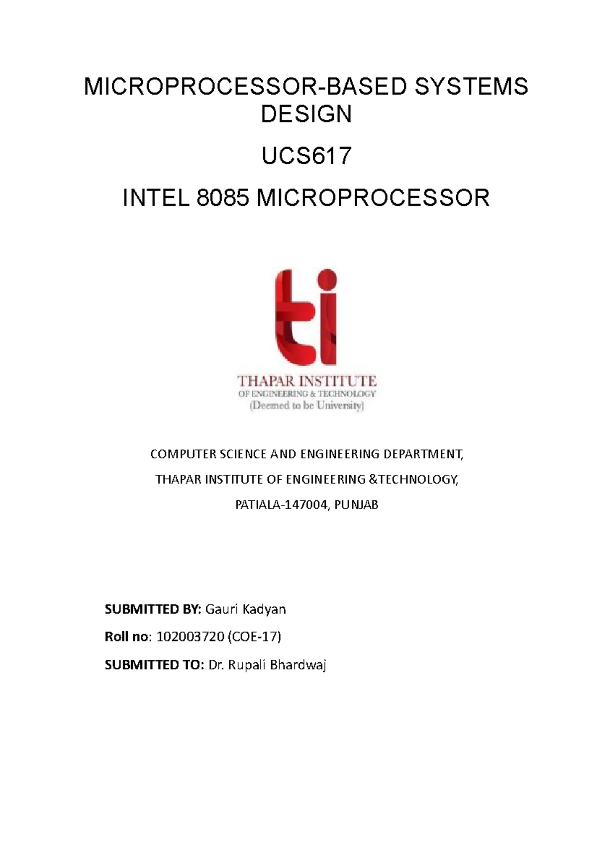 Micro Lab File: Intel 8085 Microprocessor Design Exercises - Studocu