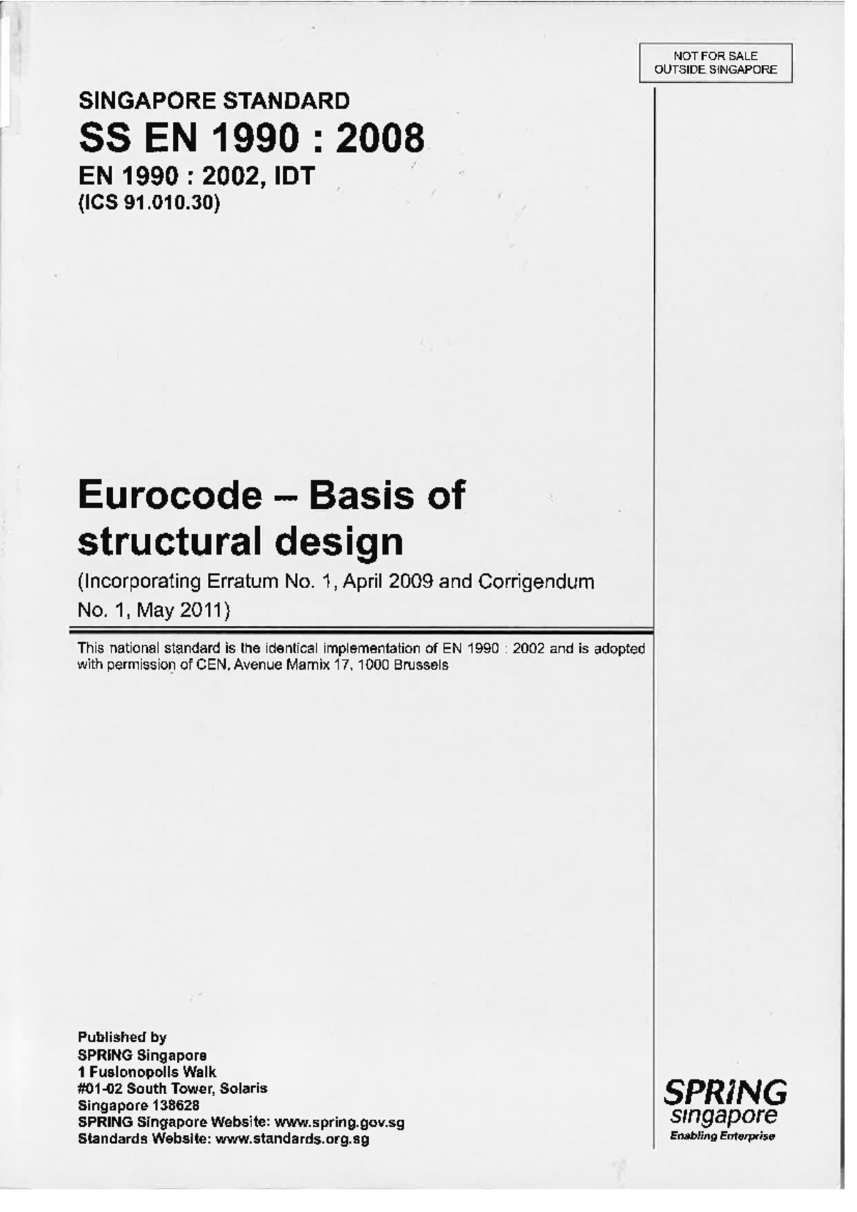 SS EN 1990:2008 - Eurocode Basis of Structural Design (Erratum ...
