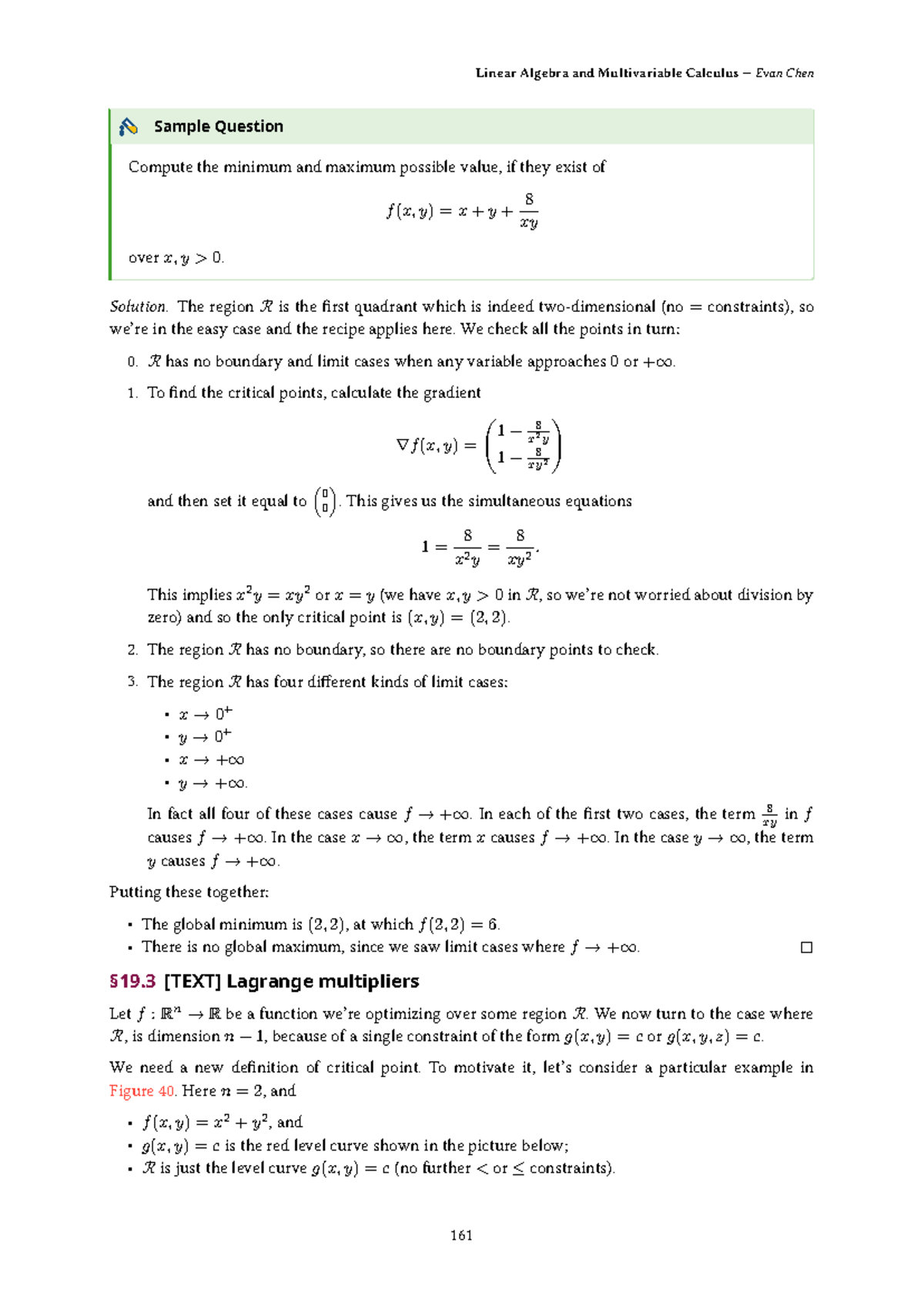 Linear Algebra & Multivariable Calculus: Sample Qs on Optimization ...