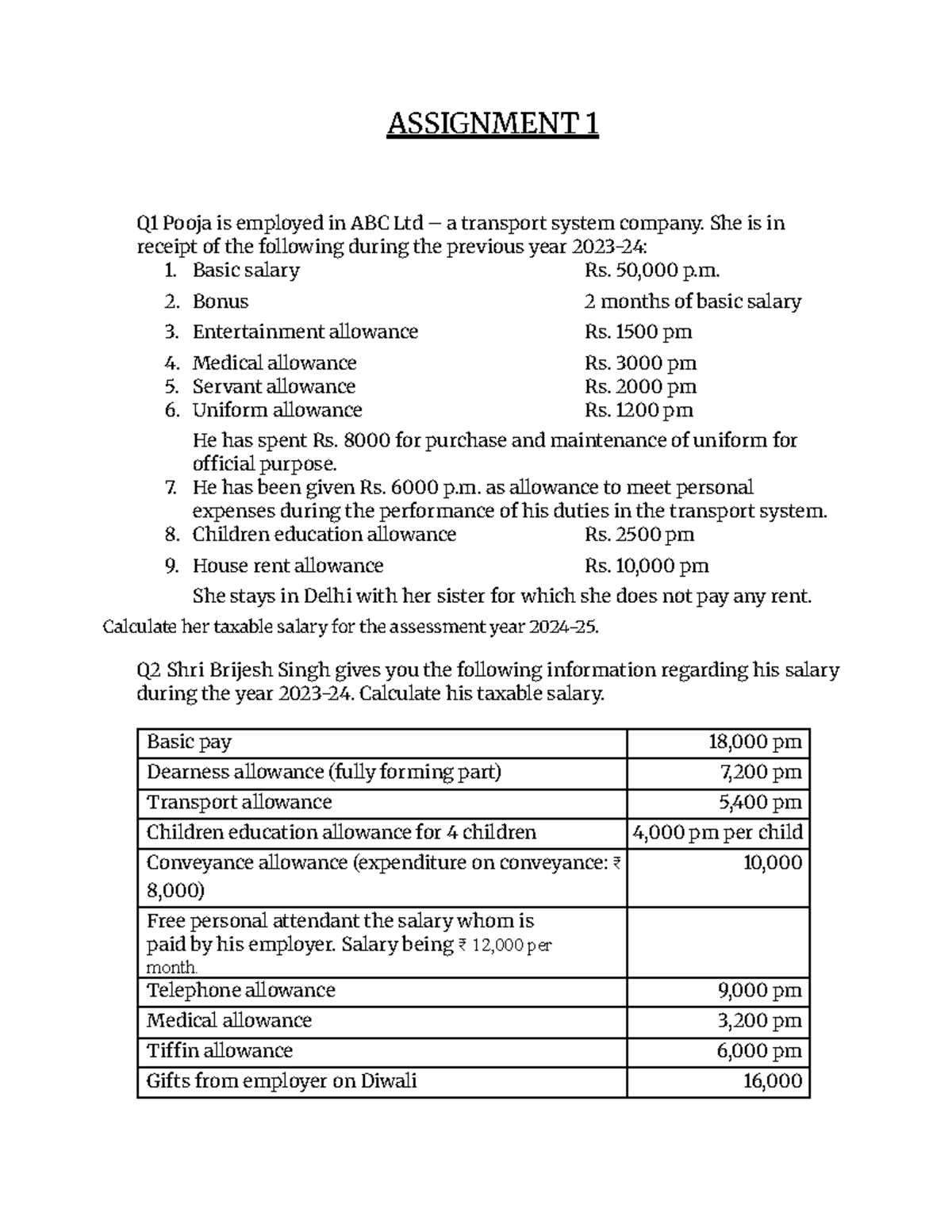 Assignment BUSINESS ANALYTICS - ASSIGNMENT 1 Q1 Pooja is employed in ...
