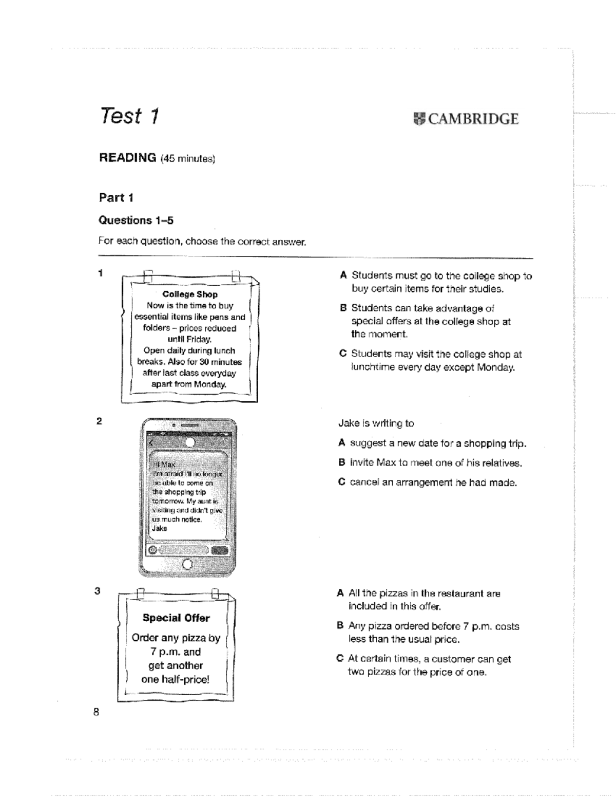 PET Test 1 - Practice Questions and Answers - Studocu