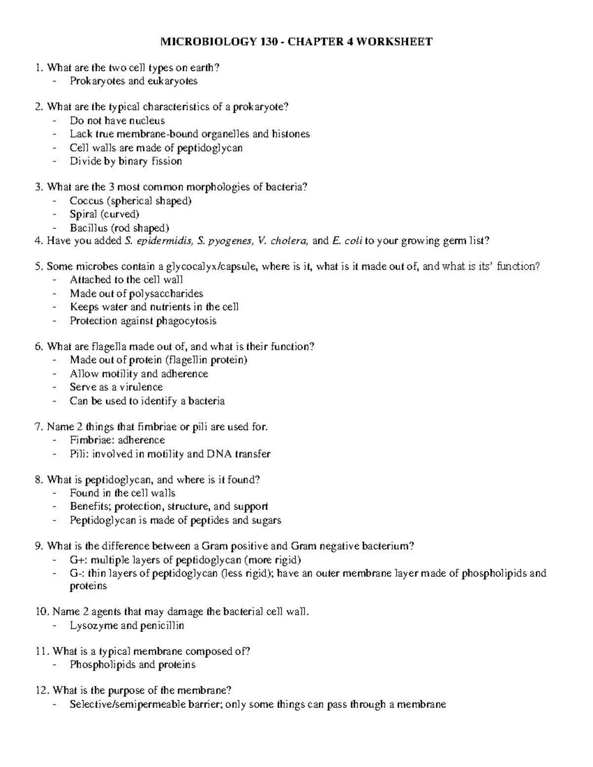 MICROBIOLOGY 130 - Chapter 4 Worksheet Review and Key Concepts - Studocu