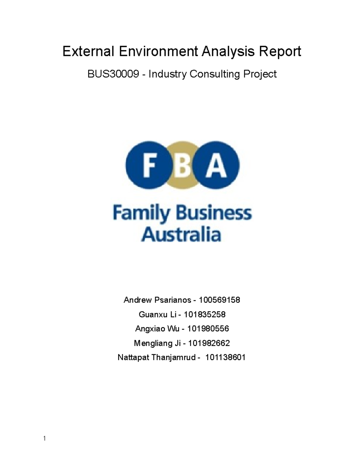 BUS30009 - External Environment Analysis for Industry Consulting ...