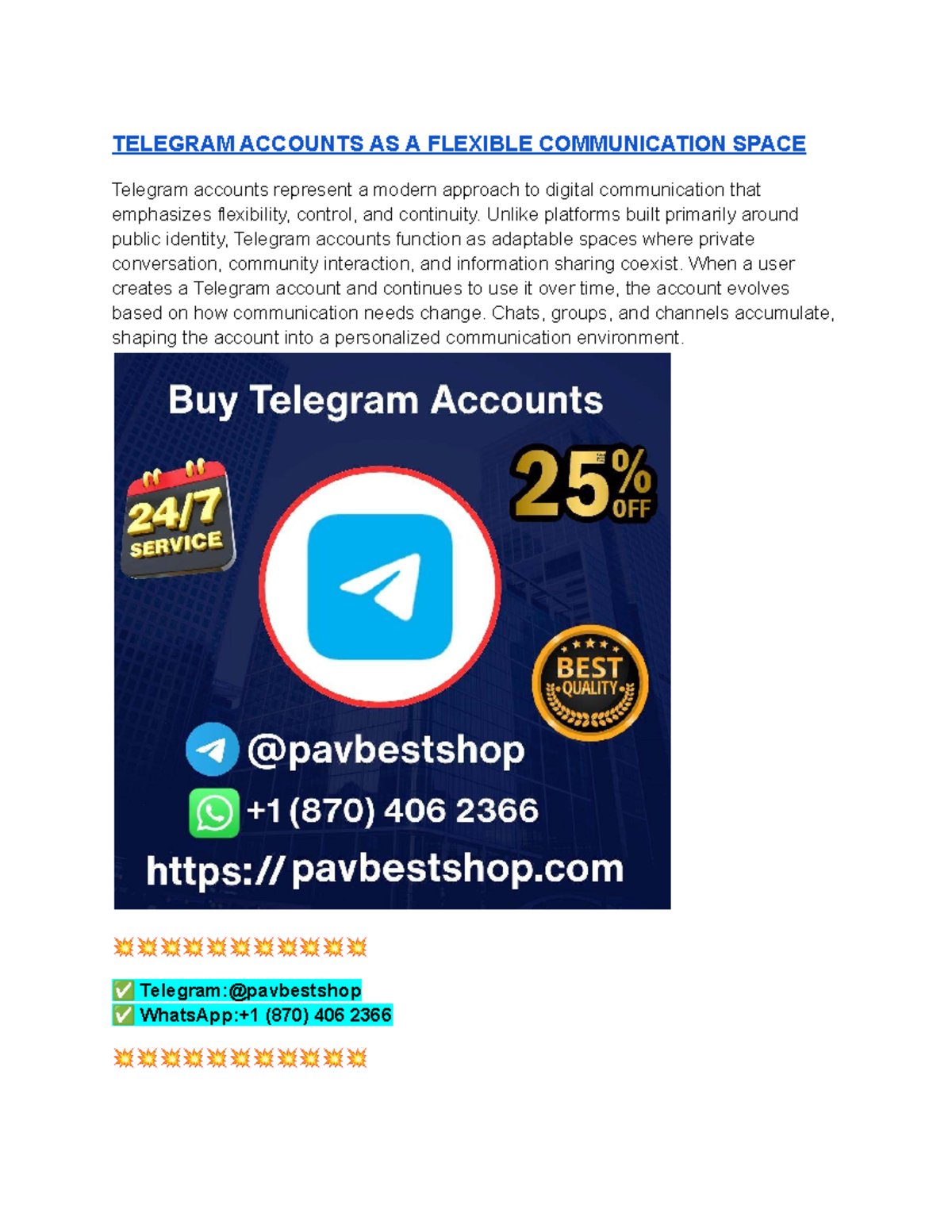 TELEGRAM ACCOUNTS: A FLEXIBLE COMMUNICATION TOOL (870) 406 2366 - Studocu