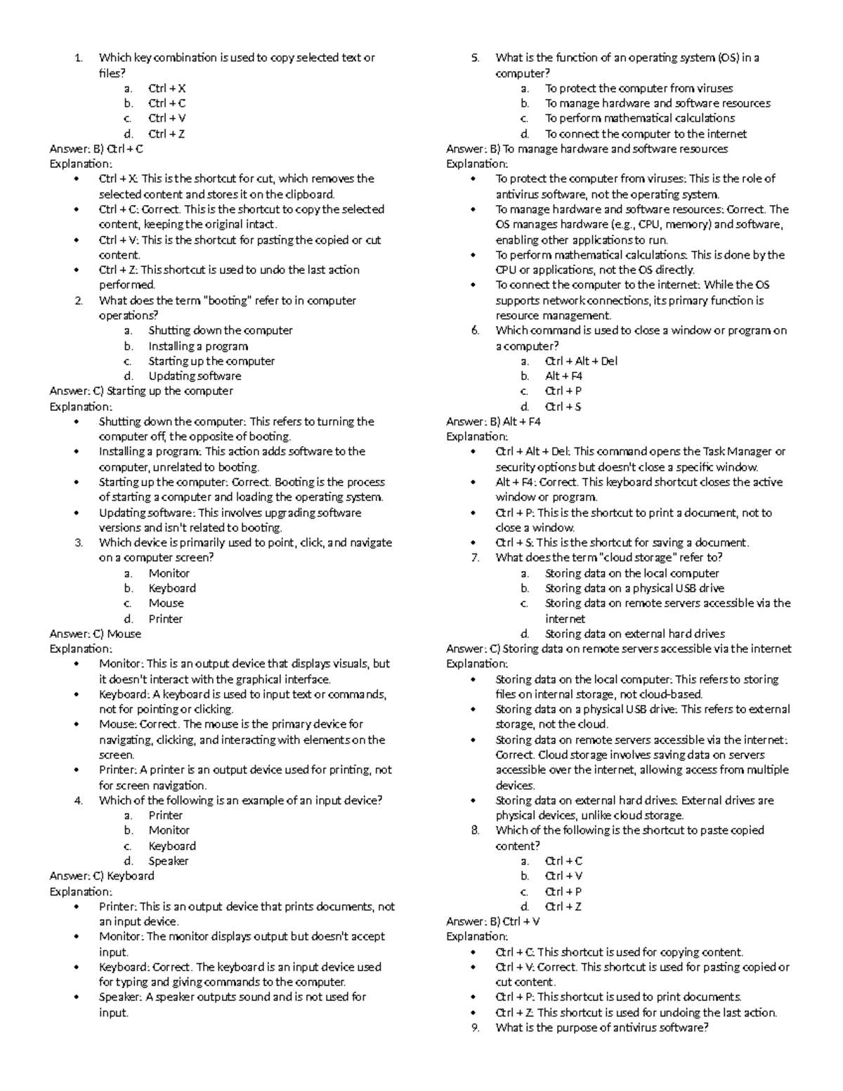 CS101: Sample Activity & Quiz on Computer Operations and Tools - Studocu