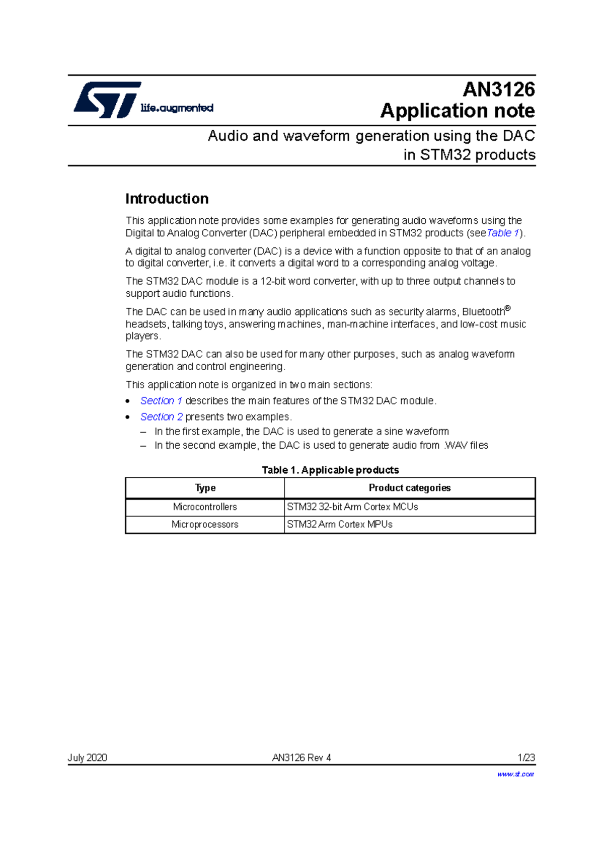 AN3126 Application Note: Audio & Waveform Generation with STM32 DAC ...