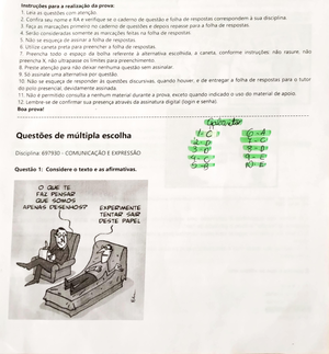 Prova Comunicação e Expressão - UNIP - Corrigida, Gabarito Oficial ...