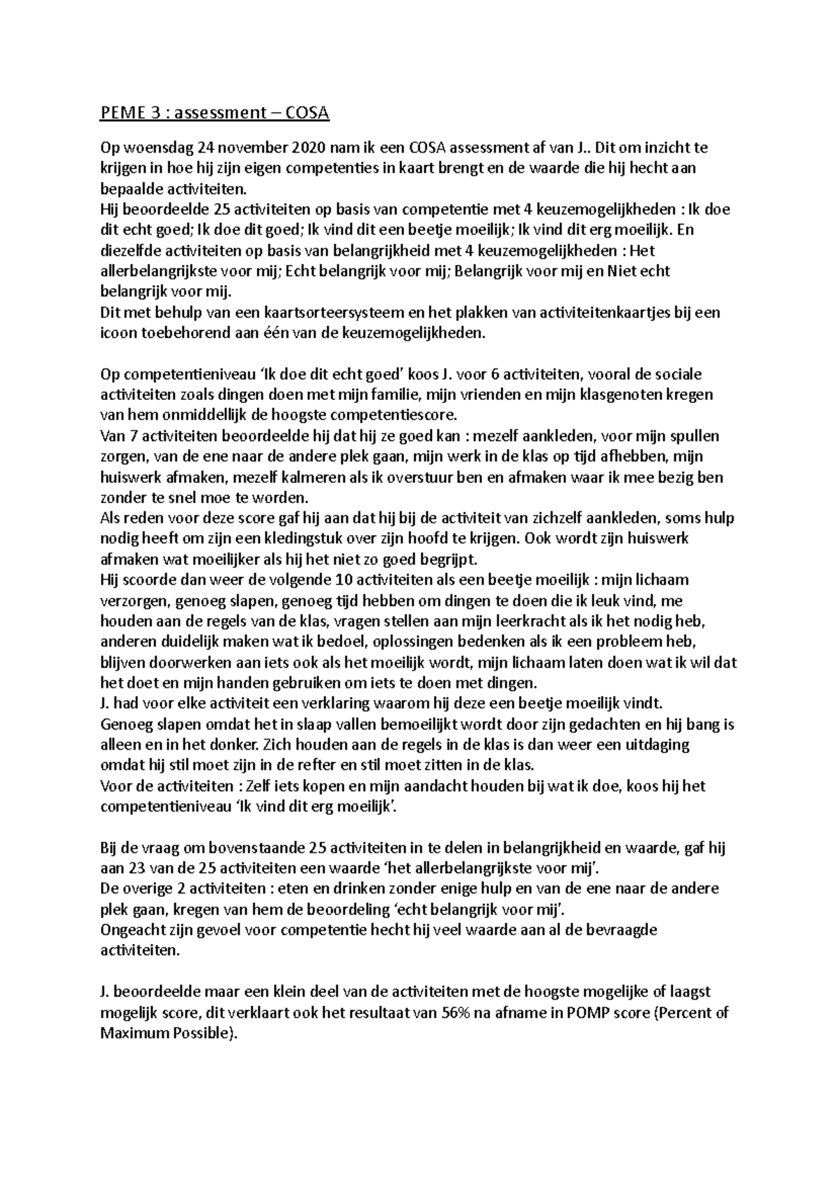 COSA Assessment Verslag – PEME 3 – Competentie en Waarde Analyse - Studocu